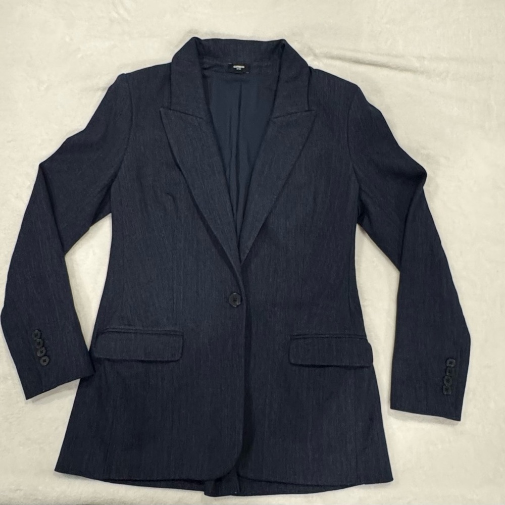Express Editor Collection Blazer, Denim Like Fabric, Soft, Stretch Twill, - Picture 4 of 15